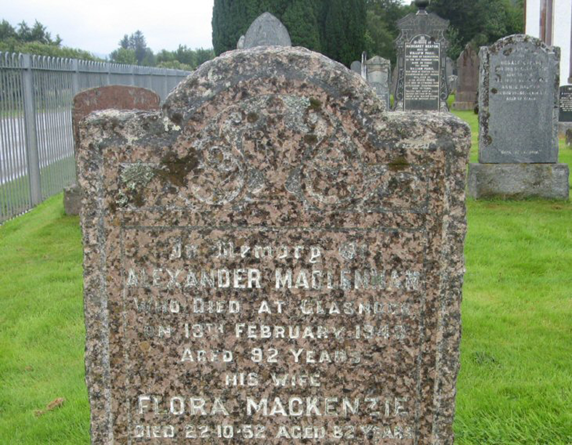 Photo of headstones/Alexander MacLennan died 1943 MI Lochcarron New